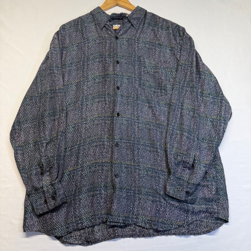Vintage 100% Silk Shirt Abstract Dot Print Artsy 90's Oversized Button Up L